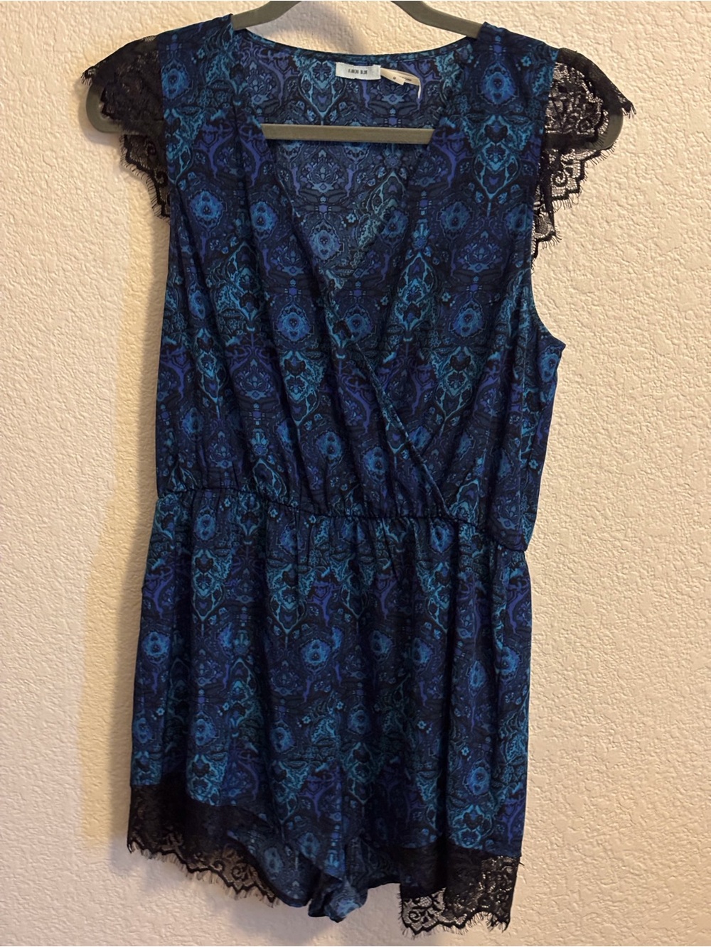 Kimchi Blue Blue & Black Lace-Trim Mini Dress Romper